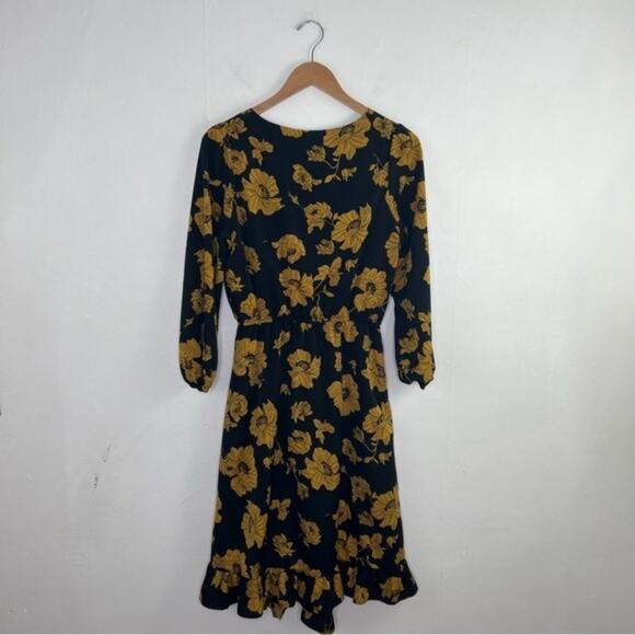 Reset by Jane Black Yellow Gold Floral Ruffle Dress Size Medium - Picture 3 of 15